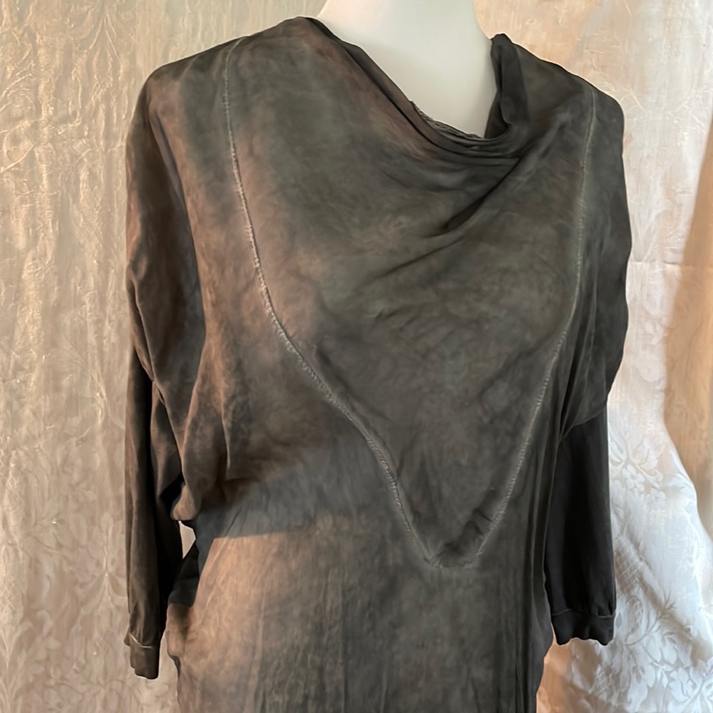 Silk blend and jersey cowl neck tunic